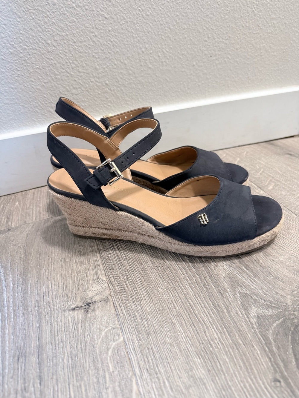 Tommy Hilfiger Navy Espadrille Wedge Sandals with Ankle Strap